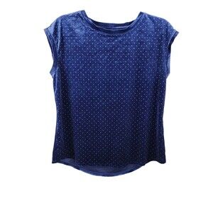 Elle Womens S Blue Silver Sleeveless Studded Rhinestone Velour Velvet Shirt